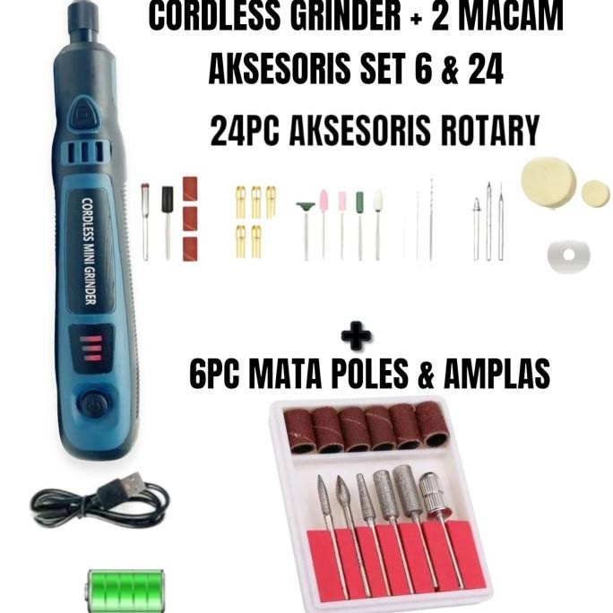 CORDLESS MINI GRINDER TUNER MESIN GERINDA POTONG POLES BATERAI CAS SET
