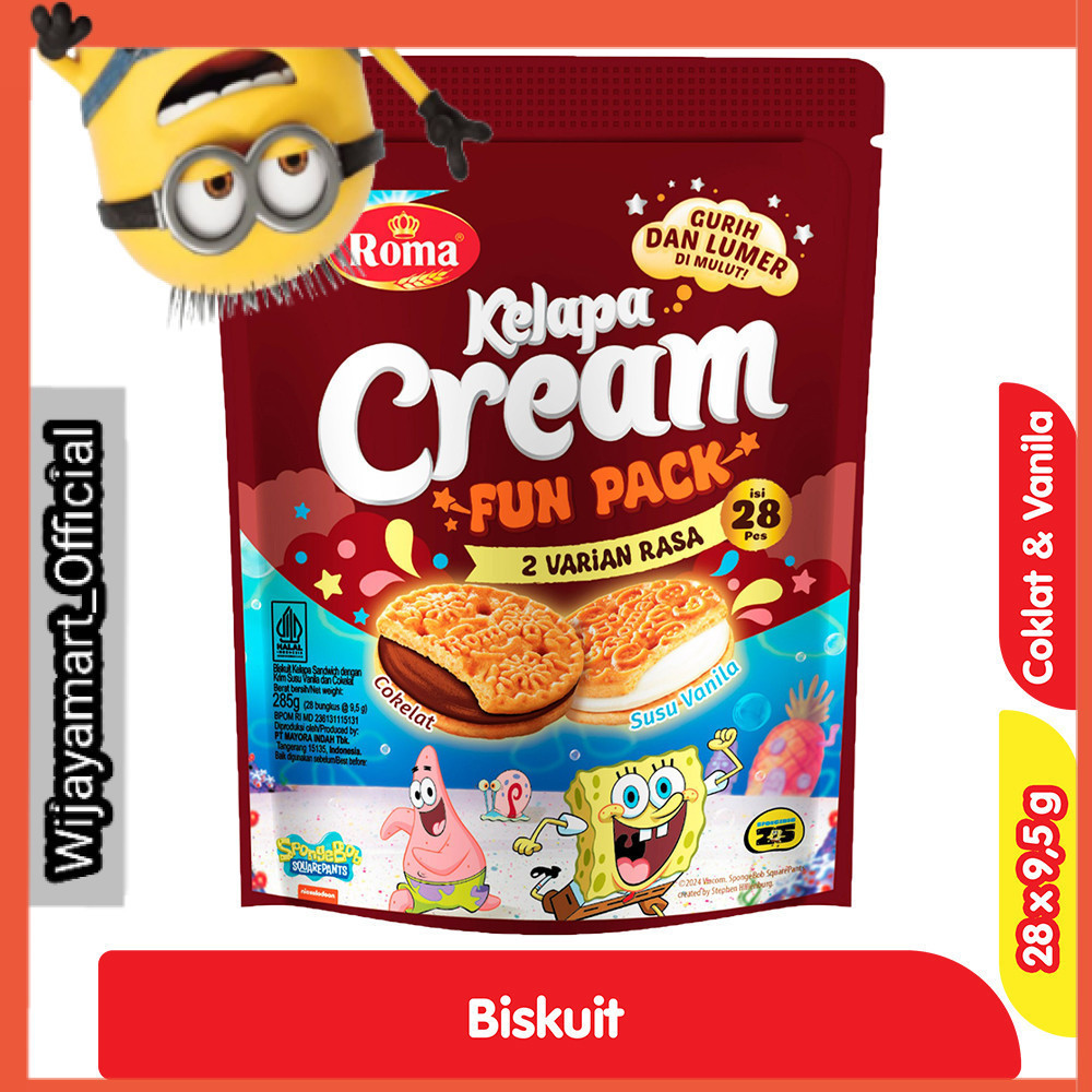 

Roma Biskuit Fun Pack Krim Kelapa Rasa Cokelat & Susu Vanila 285 g