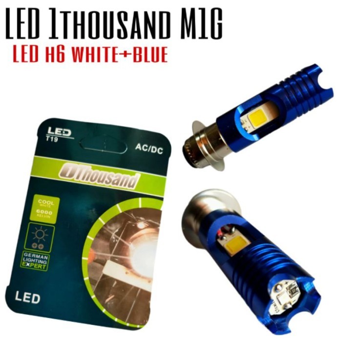 BOHLAM LAMPU DEPAN LED H6 M1G PUTIH BIRU 1THOUSAND