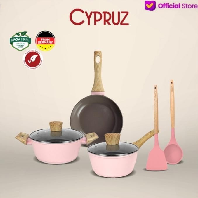 Peralatan Dapur Anti Lengket Pink Ceramic Essential Set