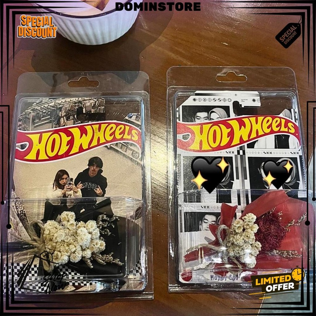 Hot Wheels Custom Foto + Bunga Bucket Mini Free Paperbag  / Valentine Kado D Gratis Ongkir