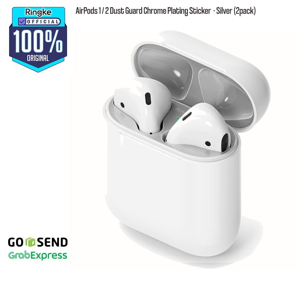 Ringke AirPods 1 / 2 Dust Guard Chrome Plating Sticker  Silver (2pack) Stiker peliindung Anti Baret 