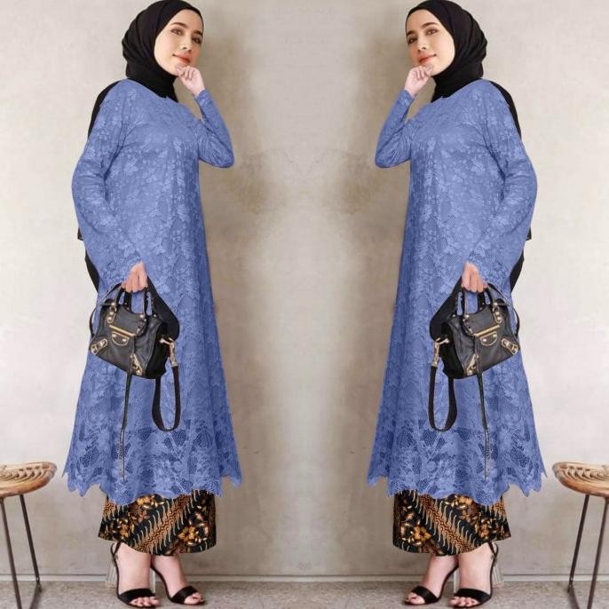 Grosir Atasan Kebaya Brukat Modern Long Cape Hijau Atasan Kebaya Tunik Brokat