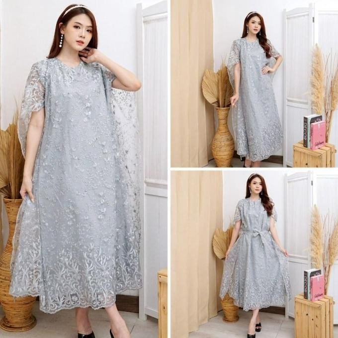 Sale Sk08 Long Dress Kebaya Brukat Tile Bordir Furing Modern Formal Pesta