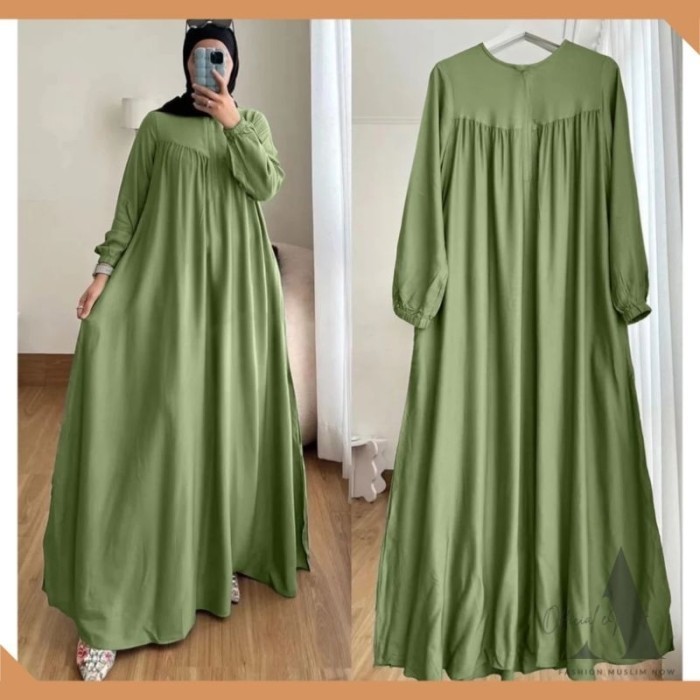 022 Dress Muslim - Abaya Polos -Gamis Crinkle Airflow Polos - Gamis Busui Resleting Depan