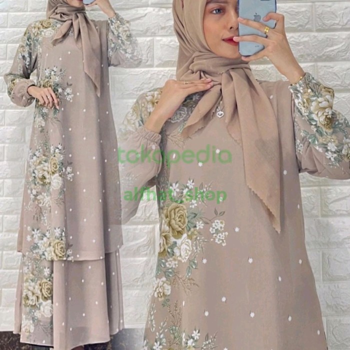 Gamis Malaysia Melayu Ceruty Motif Premium Wanita Cantik