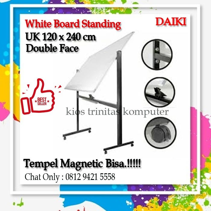 

papan tulis whitebord magnetik Daiki 120 x 240 cm double face stand