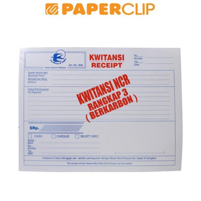 

Terlaris BUKU KWITANSI SWALLOW 856 50/R3 NCR KWARTO SALE