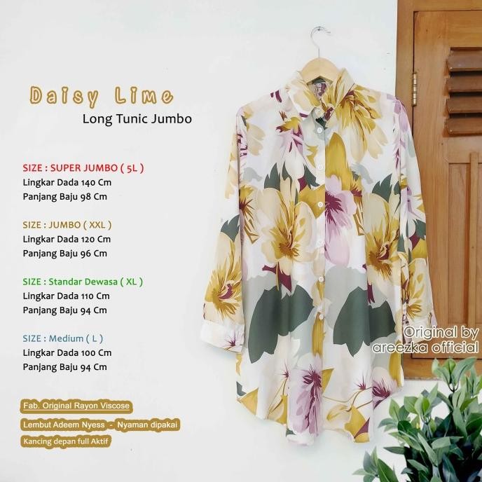 Sale Daisy Lime Kemeja Tunik Areezka Motif Rayon Viscose Premium Ld 120 140