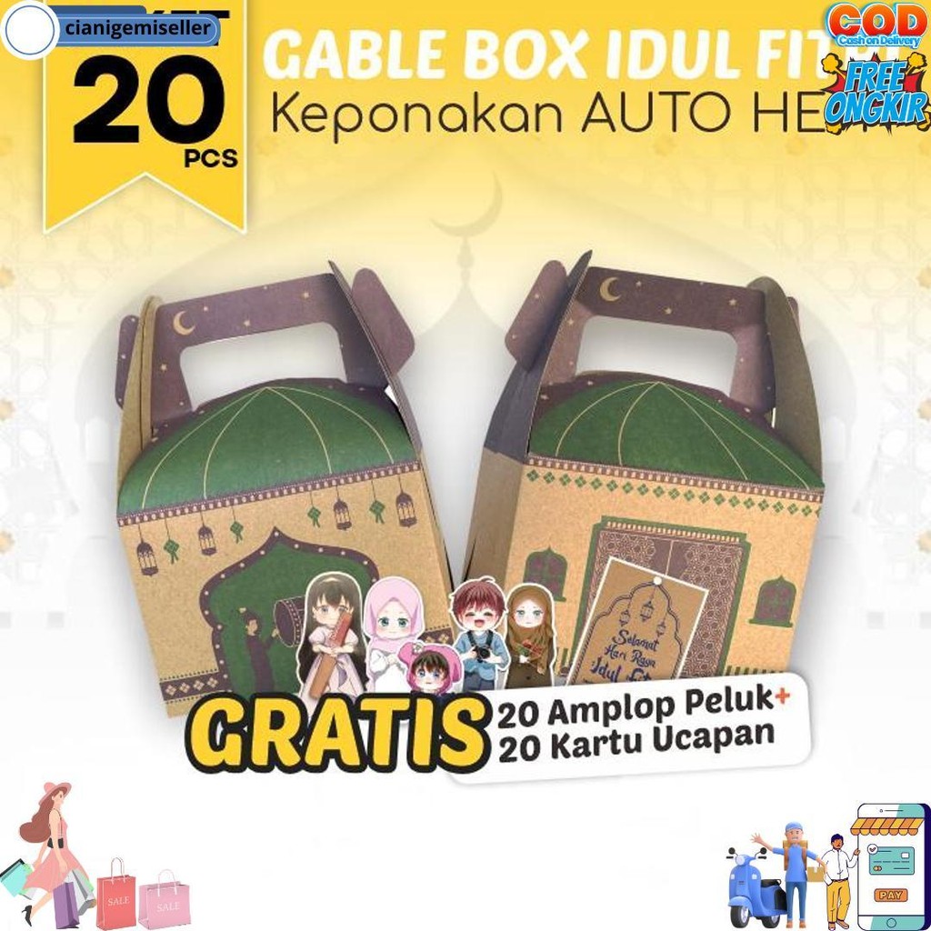 

20 Pcs Gable Box Hampers Lebaran Idul Fitri Anak Ponakan Motif Beduk D Promo Puncak
