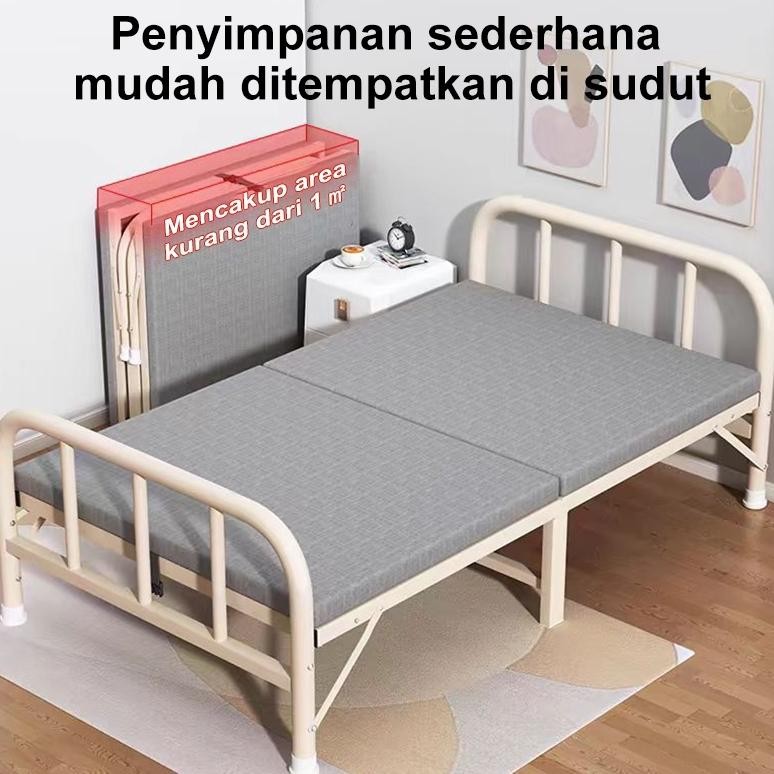 Tempat Tidur Lipat Tempat Tidur Lipat Besi Portabel Kasur Lipat Garis Biru Yang Bisa Dilipat