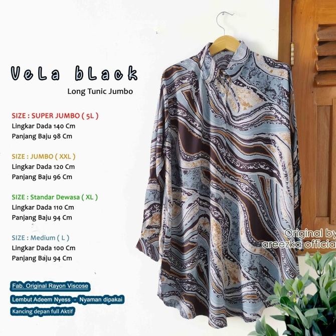 Promo Vela Black Kemeja Tunik Areezka Motif Rayon Viscose Premium Ld 120 140