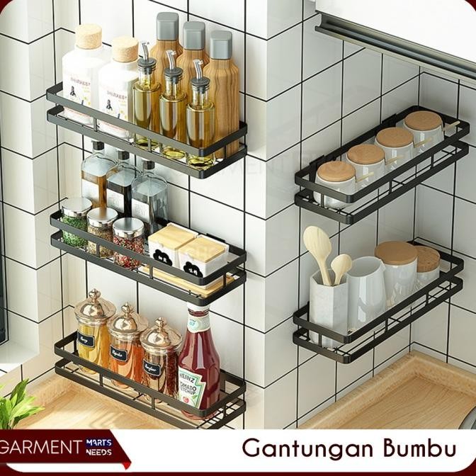 >*>*>*>*] Rak Gantung Bumbu Dapur Tempel Dinding Tempat Garam Kecap Stainless