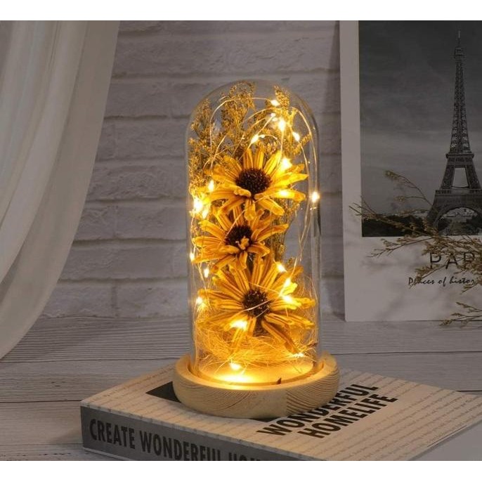 Murah Taffhome Lampu Led Bunga Matahari Dekorasi Sunflower Glass Dome - Th-88