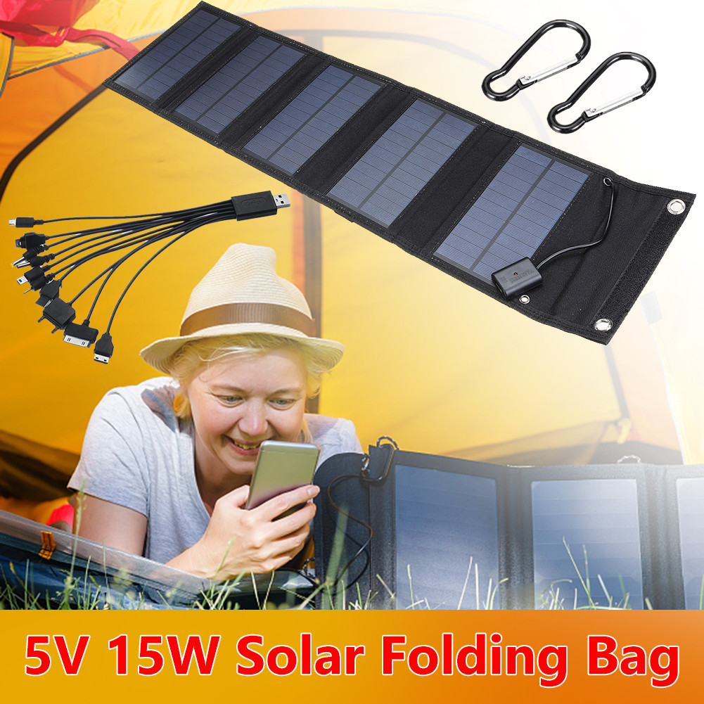 15W Foldab Solar Panel Waterproof Portab USB 5V Solar
