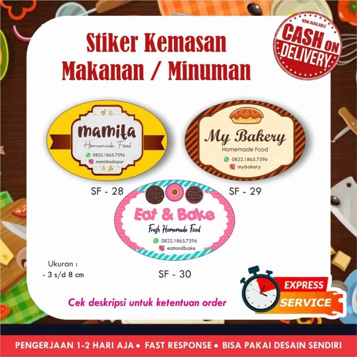 Stiker makanan oval / label makanan / label kemasan (Kode 25-34)