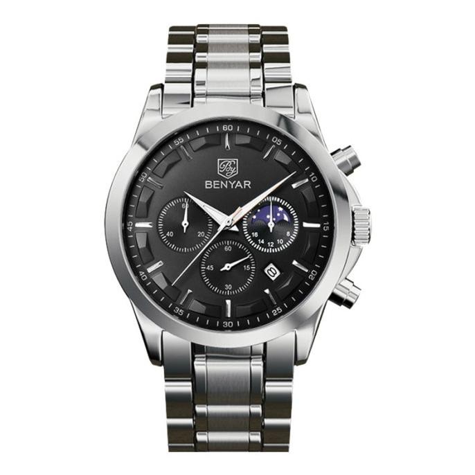 Promo Jam Tangan Pria Benyar By-5160Ss-Slvblk Chronograph Black Dial Stainl