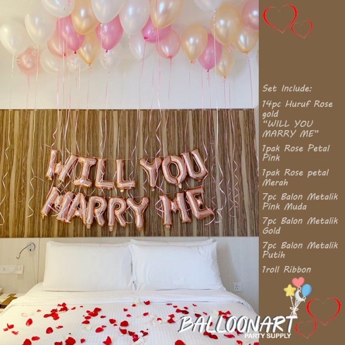 Dekorasi Proposal Rose Gold/Dekorasi Romantis/Balon Foil Lamaran