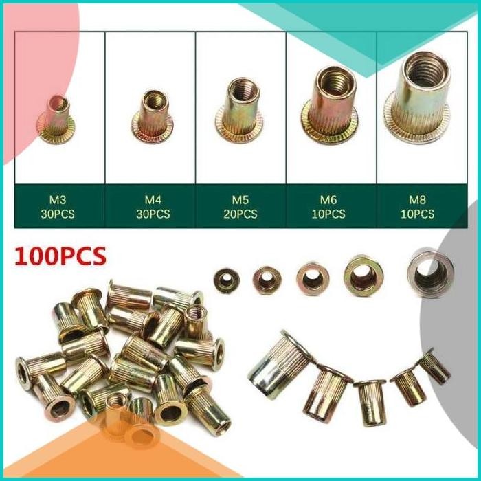 Rivet Nut M3 M4 M5 M6 M8 Insert Nut Mur Rivet Nutsert Mur Tanam 100pcs