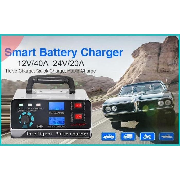 Charger Aki Mobil Motor 260W/400W 12V/24V 400Ah + LCD- AJ-618A-AJ-618D