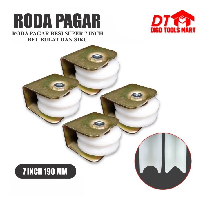 Roda Pagar Nylon Nilon 7 Inci Rel Bulat dan Lancip ( Siku ) 1 Pcs