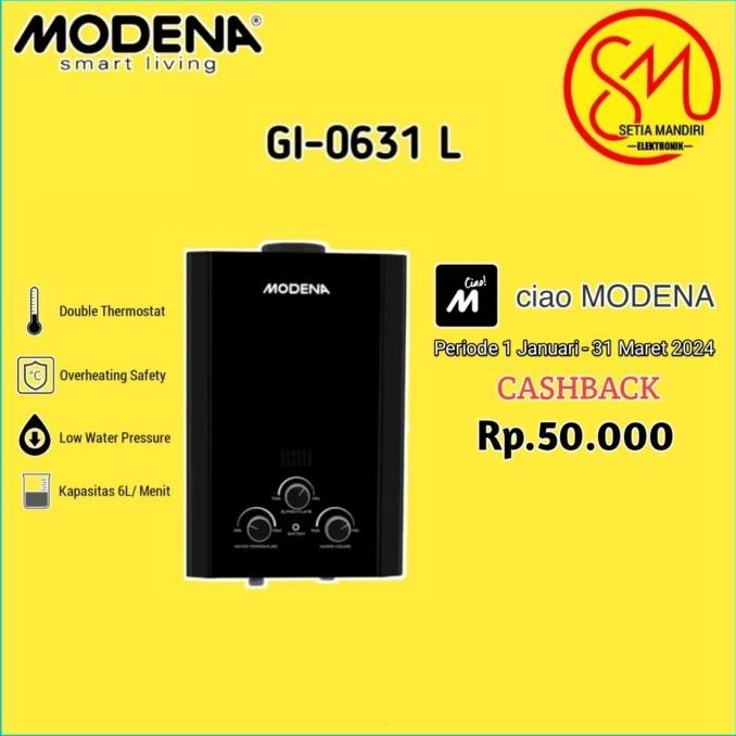 MODENA GI0631L Water Heater Gas Pemanas Air Mandi RAPIDO GI 0631 L