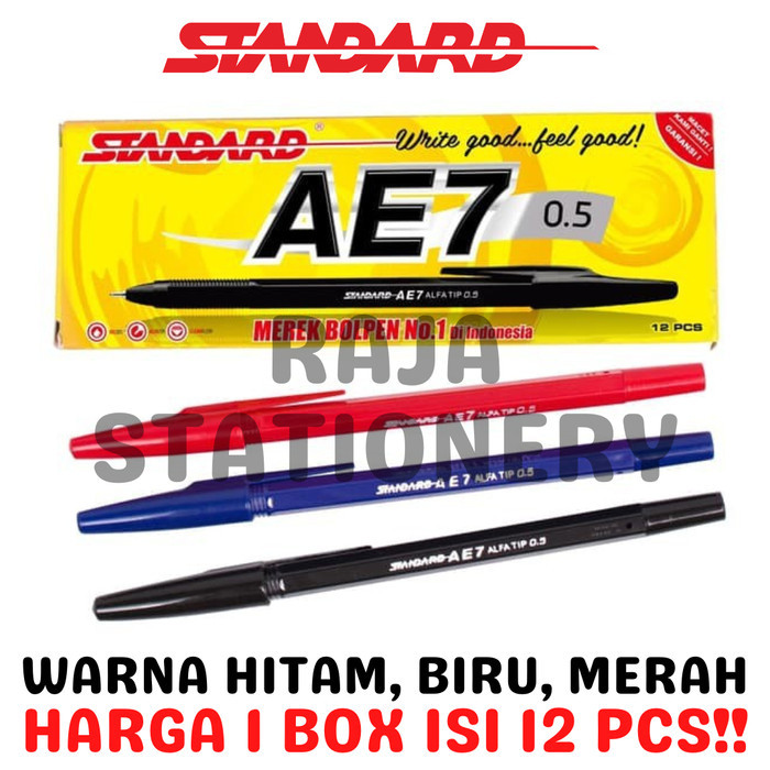 

Standard Ae7 0.5 Black Blue Red Ball Pen Bolpen Pena Pen Standard Ae7 Hitam Biru Merah 0.5 Lusin Box
