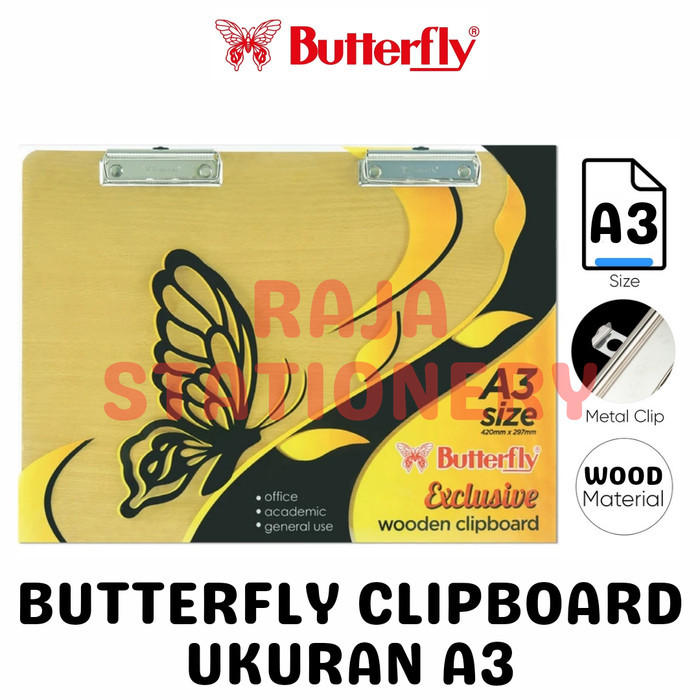 

Butterfly Clipboard A3 Wooden Artist / Papan Jalan Alas Gambar Ujian Butterfly A3 Kayu