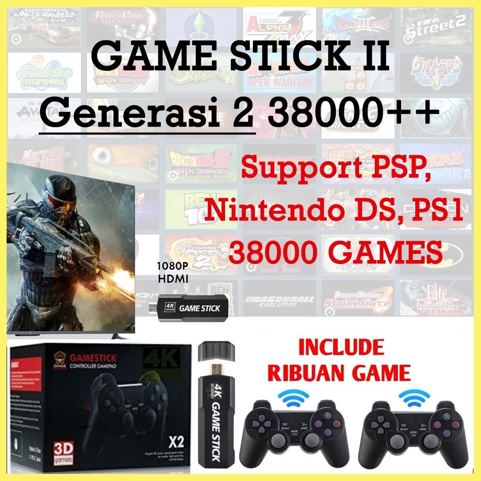 38000 Game Stick Gen 2 4K PSP Games Gamepad Console Video box retro Jadul nes sega atari ctr mario