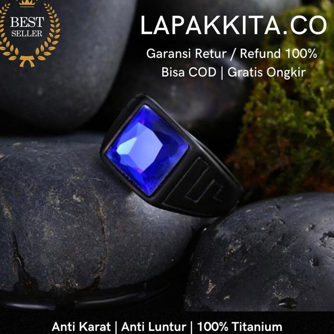 Cincin Pria Titanium Batu Biru / Cincin Titanium Pria Hitam Batu Biru