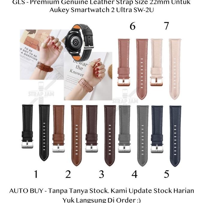 TERMURAH - GLS 22mm Tali Jam Kulit Untuk Aukey Smartwatch 2 Ultra SW-2U - Genuine Leather Strap Pria