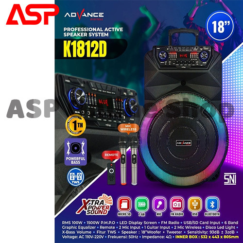 ADVANCE K 1812 D Speaker 18 inch Bluetooth 2 Mic