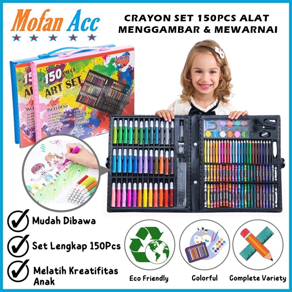

TERLARIS Crayon Set 150pcs / Pensil Warna Spidol Krayon Cat Air Minyak Kuas Palet Water Colors Alat Menggambar Mewarnai Melukis Isi 150 pcs Anak Anak / Kit Art Supplies Painting Hadiah Kado Ulang Tahun Birthday Gift Pencil Colours Coloring Set Gambar