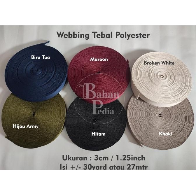 

[Roll 27m] Tali Webbing Bisban Katun Poly Tebal Strap 3cm 1.25inch