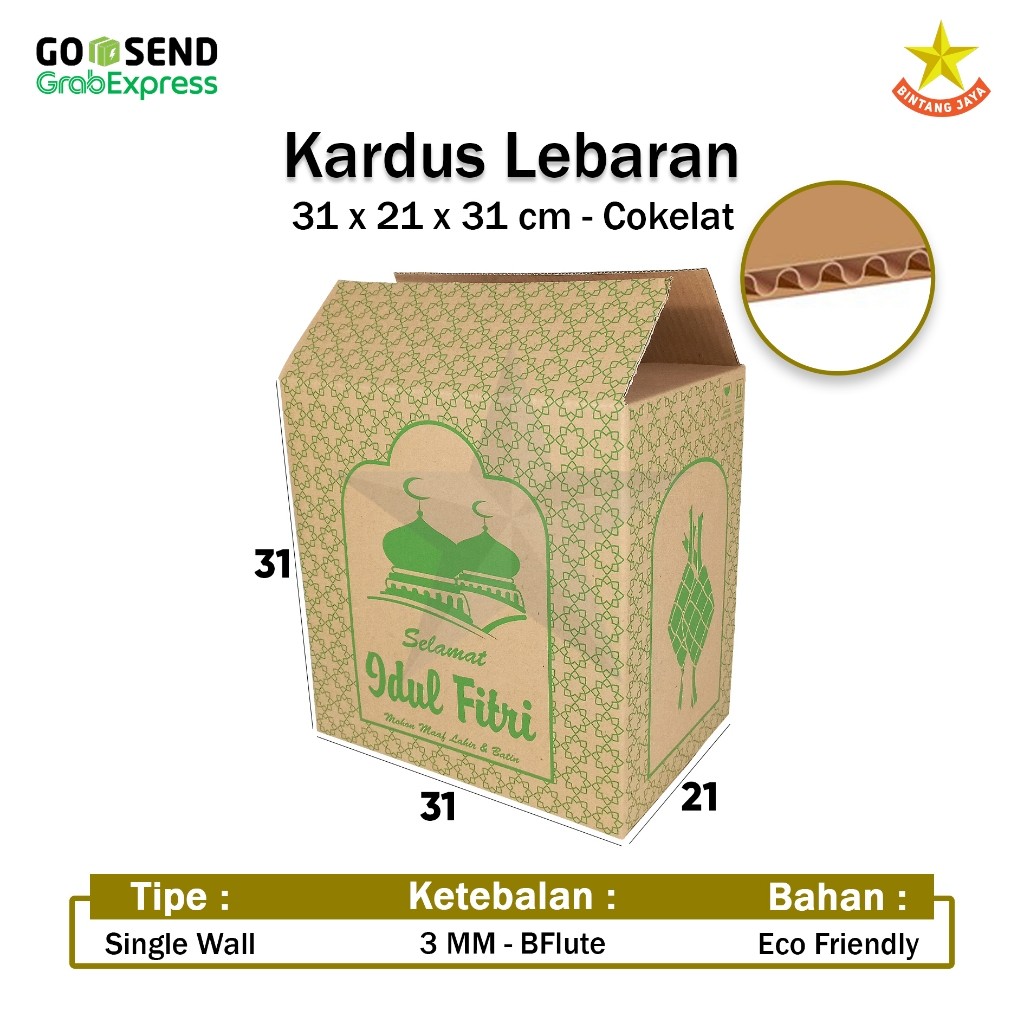

Kardus Lebaran 31X21X31 / Box Idul Fitri / Parcel Sembako/ Ramadan / Eid Mubarak / Dus Paket Sembako
