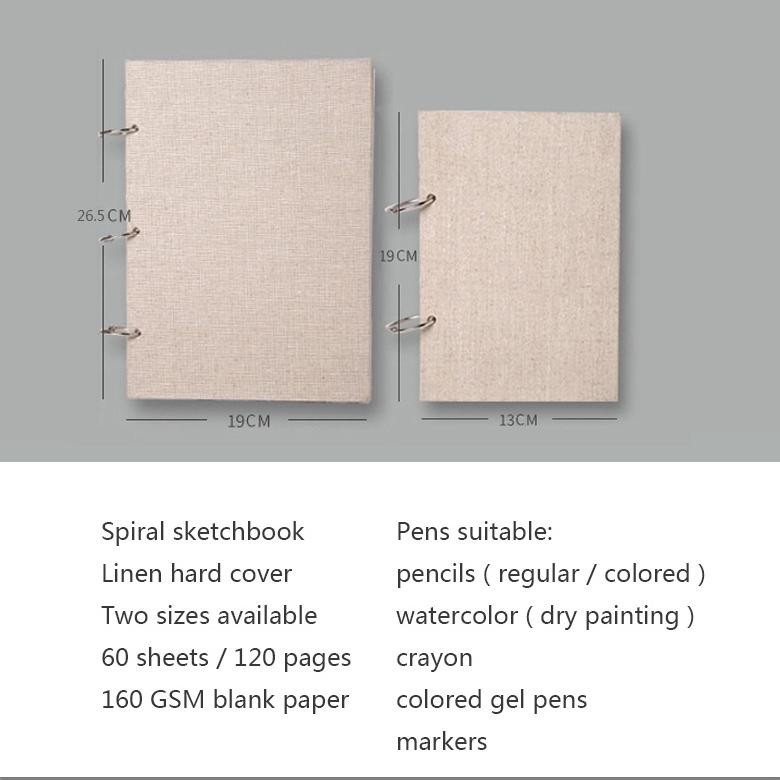 

BISA COD [COD] Retro Spiral Sketchbook buku gambar sketsa 60 lembar Linen Hardcover 120 Pages 160GSM Refillable Notebook for Art Supplies Watercolor Drwaing et-12