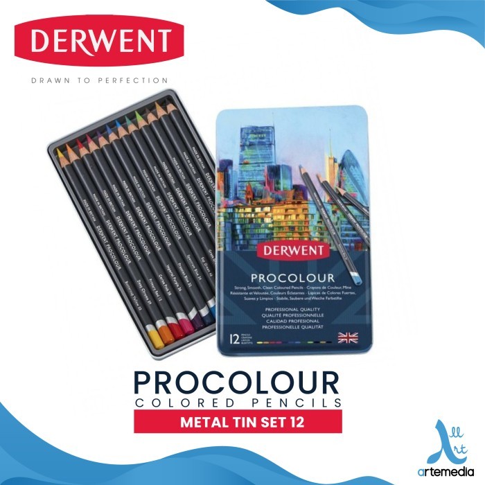 

SALE TERLARIS PENSIL WARNA DERWENT PROCOLOUR 12 PENCIL COLOR METAL TIN SET READYY