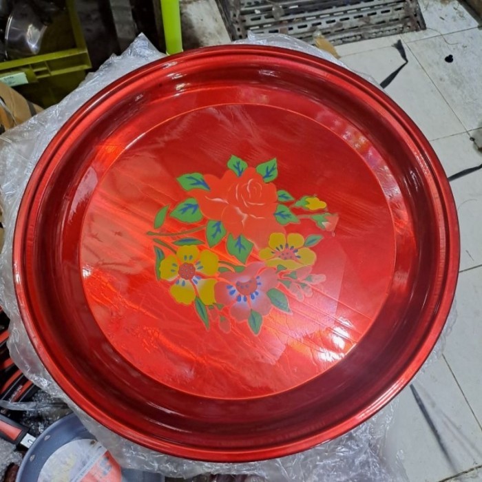 TERLARIS 2PCS NAMPAN BULAT WARNA MERAH MOTIF KEMBANG 50 CM MURAH MURAH