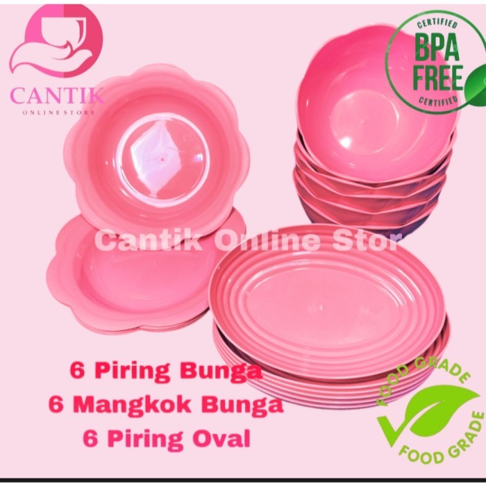TERLARIS SET PIRING MANGKOK BUNGA 18 PCS (6PCS PIRING BUNGA + 6PCS MANGKOK BUNGA+ 6 PCS PIRING OVAL