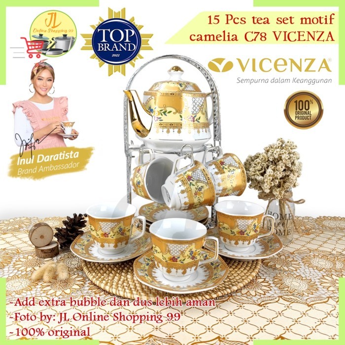 TERLARIS VICENZA TEA SET PORCELAIN MOTIF C-78 CAMELIA / CANGKIT SET + TEKO / GELAS TEH KOPI +