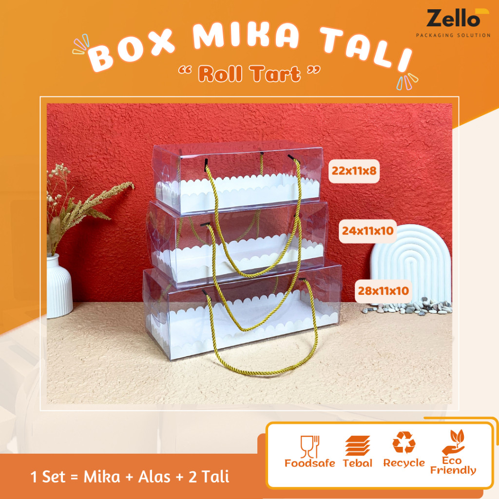 

Box Jinjing Mika Tali Transparan Kotak Kue Tart Roll Cake Bolu Gulung Pudding Hantaran 22X11X8