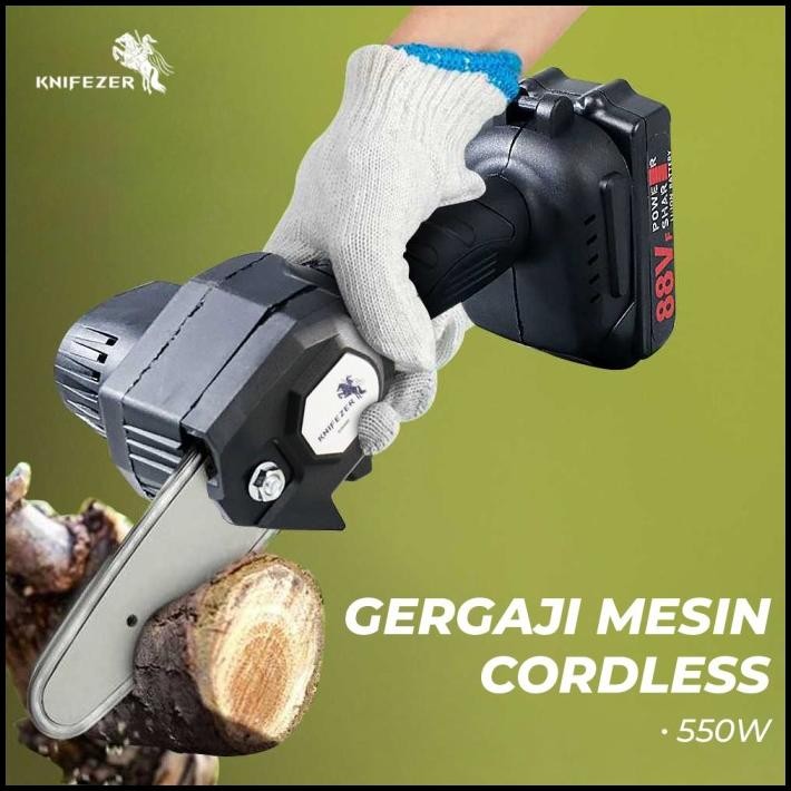 Mesin Gergaji Listrik Mini 88V KNIFEZER D2604 Senso Rantai Elektrik Pemotong Kayu Cordless Chainsaw 