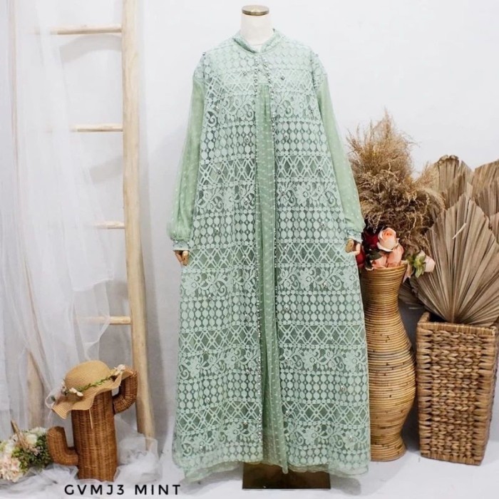 Murah Gamis mewah violeta 3 SUPER JUMBO LD 120 130 140 150 brukat putih white Non COD