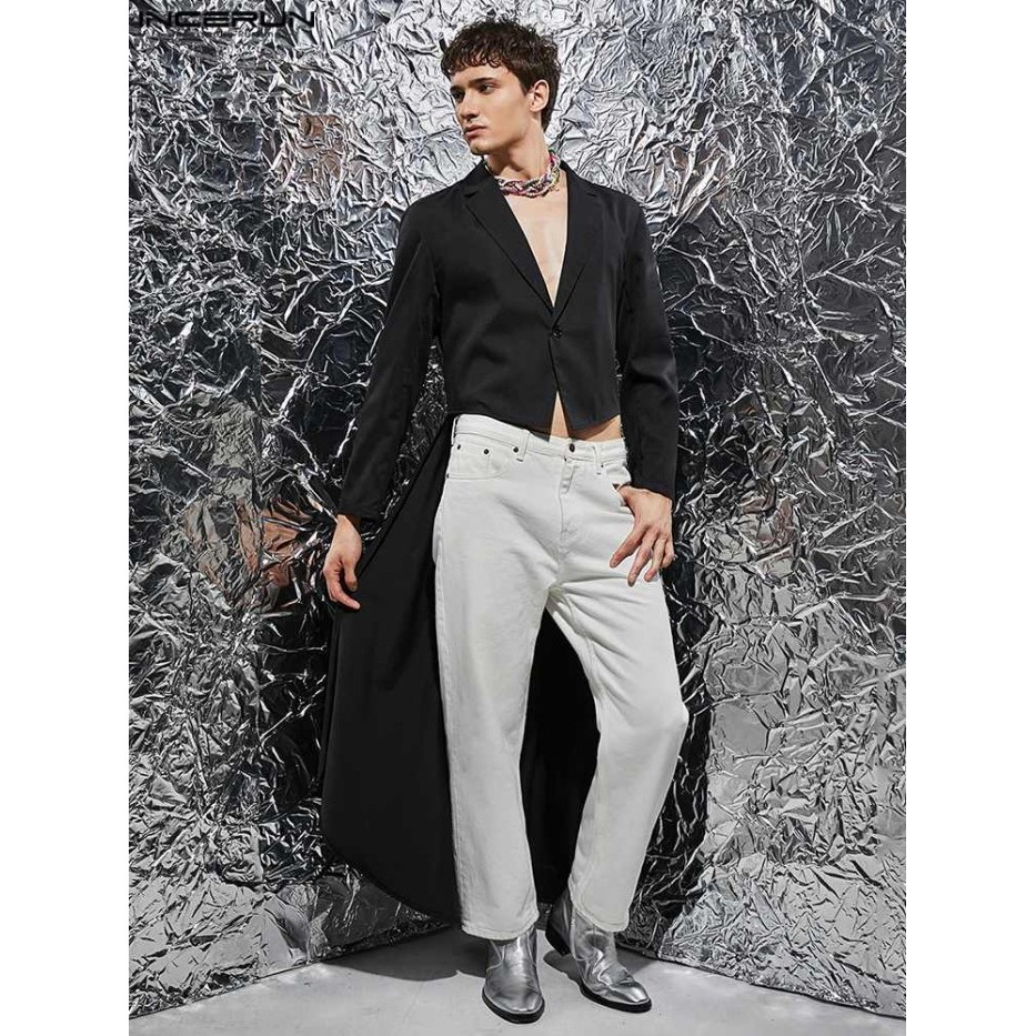 AppleDezign INCERUN 2025 Fashion Men Irregular Blazer Lapel Long Sleeve One