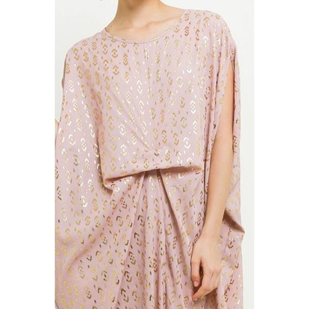 Chic Imple Gold Ethnic Print Ruched Aftan