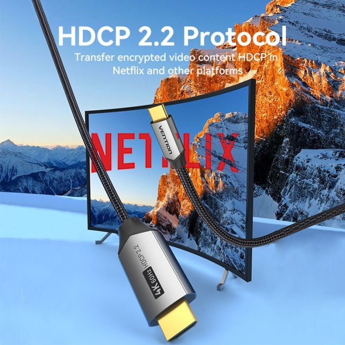Vention Kabel Usb Type C to Hdmi Netflix HDCP Certified Thunderbolt