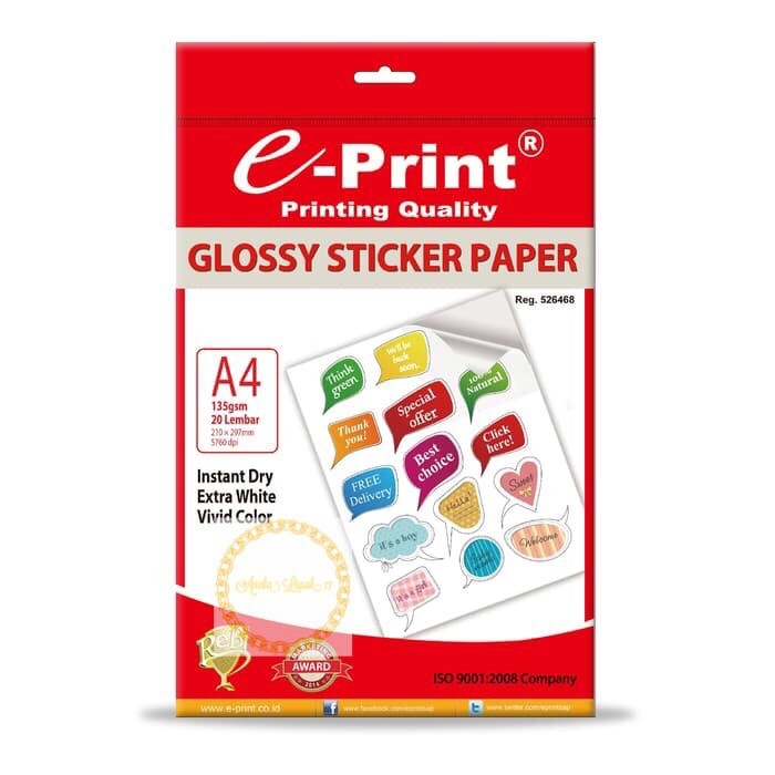 

E-print Glossy sticker photo paper A4 sticker murah tidak luntur