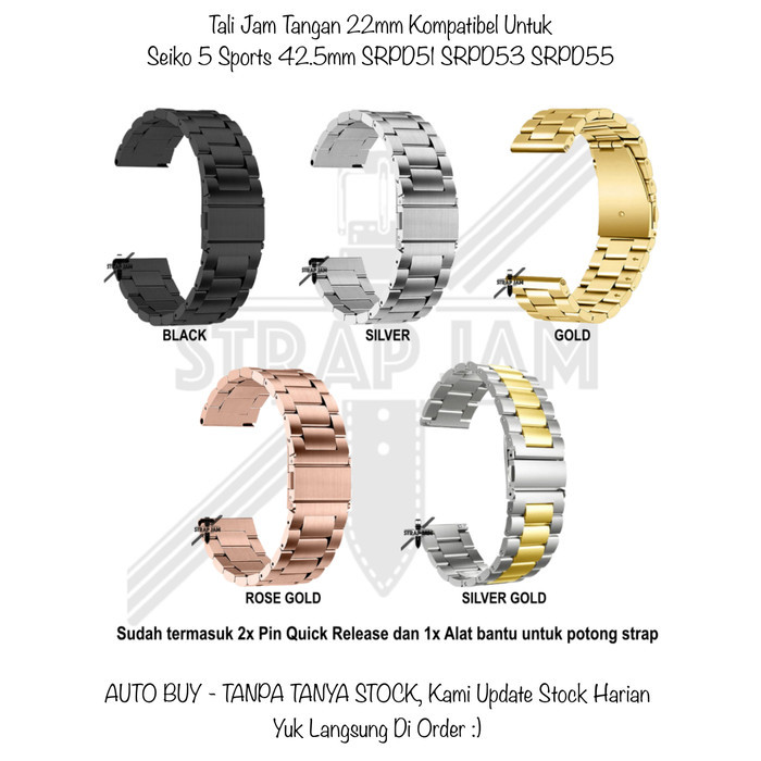 TERMURAH - QRS 22mm Metal Strap Seiko 5 Sports 42.5mm SRPD51 SRPD53 SRPD55 - Tali