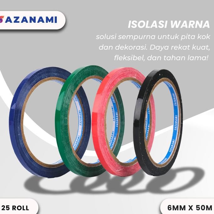 

1 PACK 25 ROLL ISOLASI WARNA 6MM X 50M SAZANAMI SELOTIP LAKBAN WARNA ASLI
