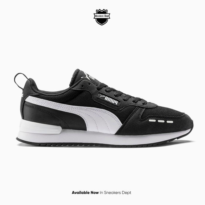 PUMA Sepatu Sneakers Pria R78 RUNNER TRAINERS BLACK WHITE ORIGINAL